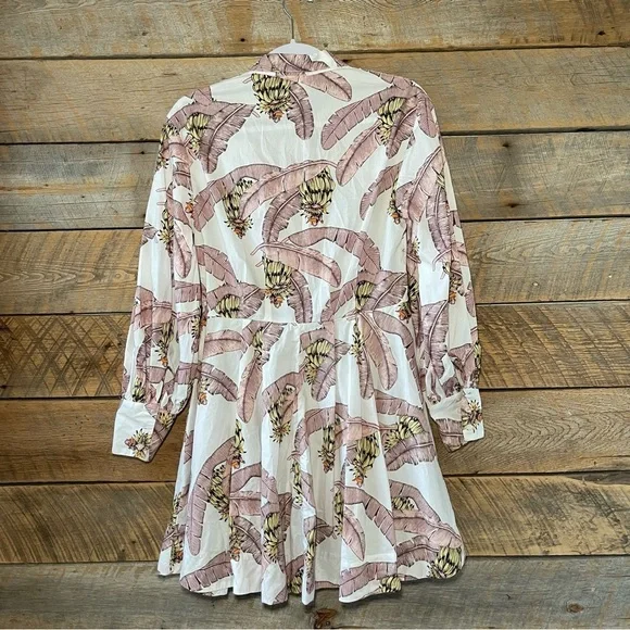 Desmond & Dempsey x H&M XS Cotton Banana Leaf Print Button Dress Puff Sleeve - Picture 9 of 15